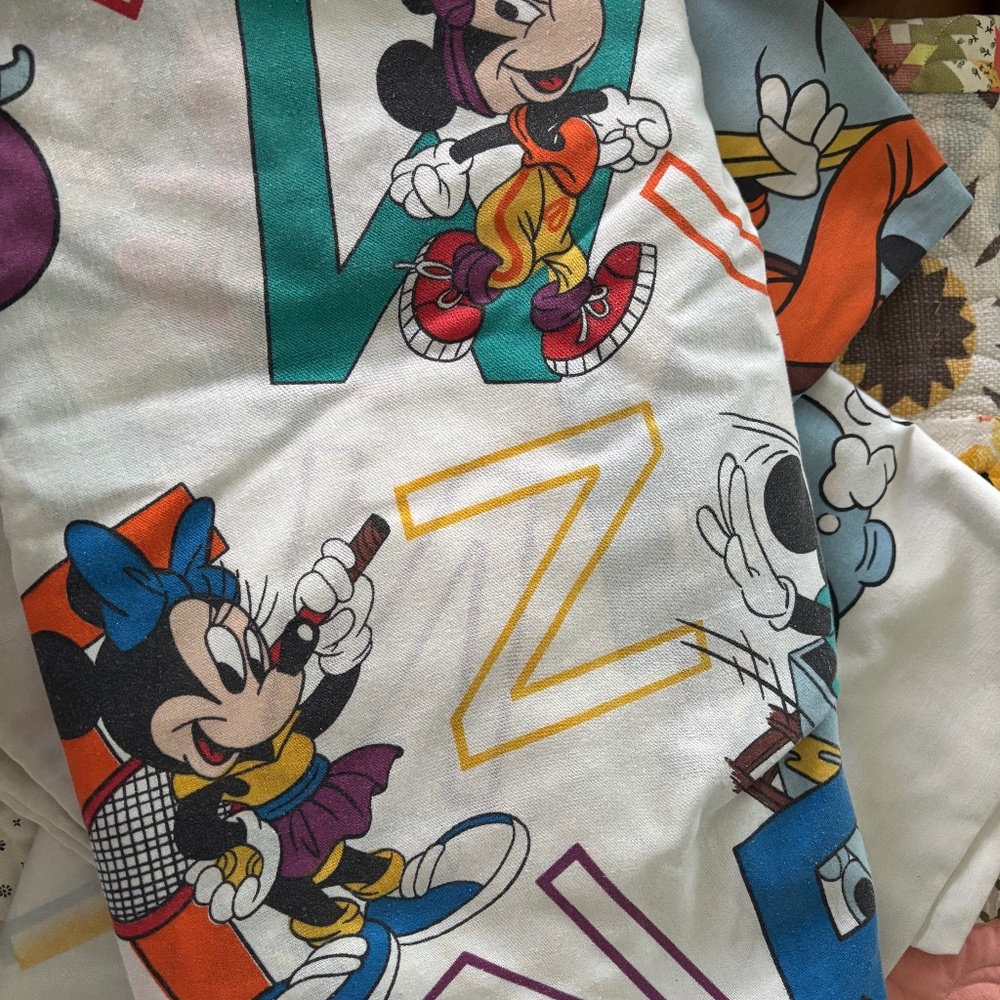 Vintage Mickey Mouse Alphabet Flat Sheet & 2 Matching Pillowcases Double